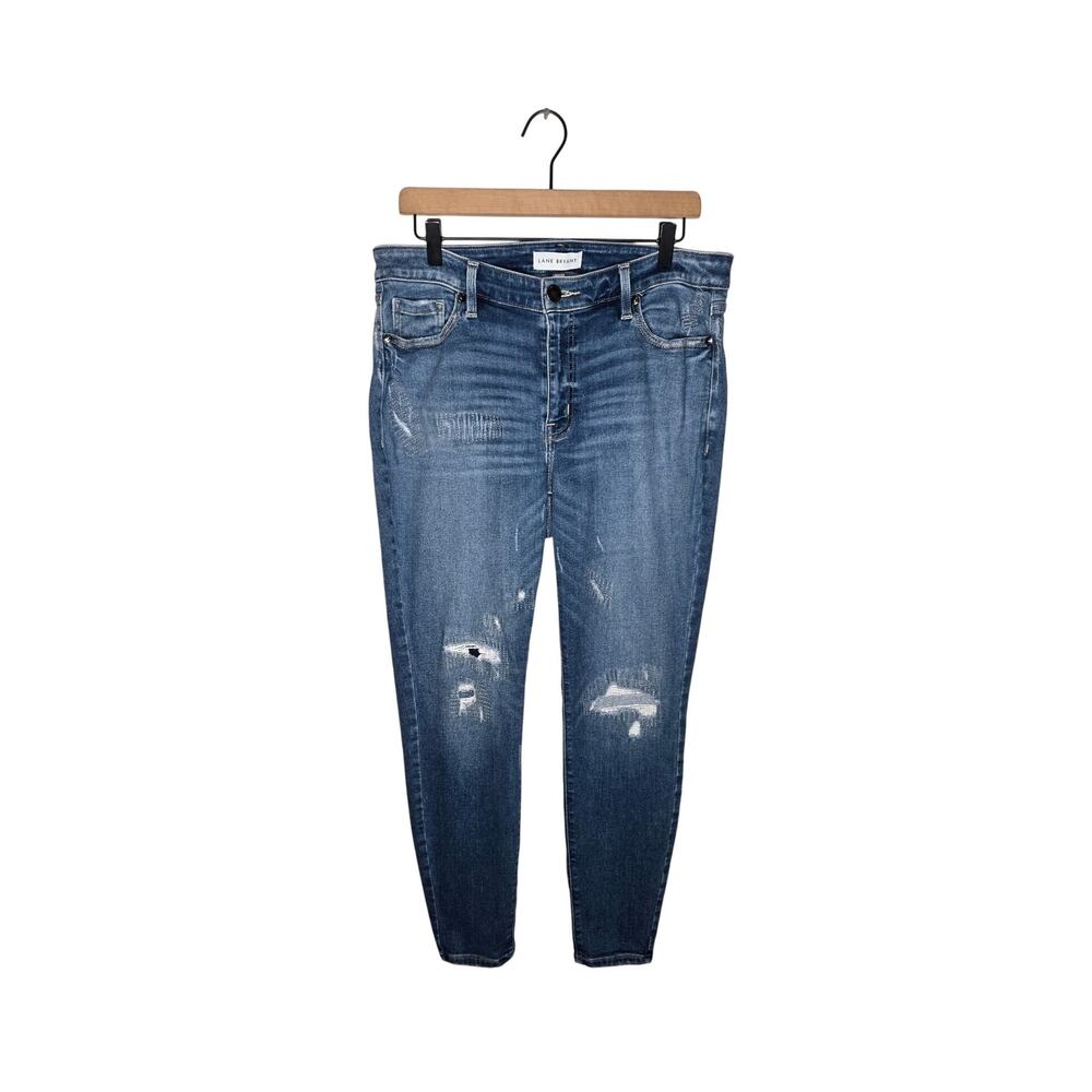 LANE BRYANT Dark Wash Distressed Mid Rise Skinny Size 14